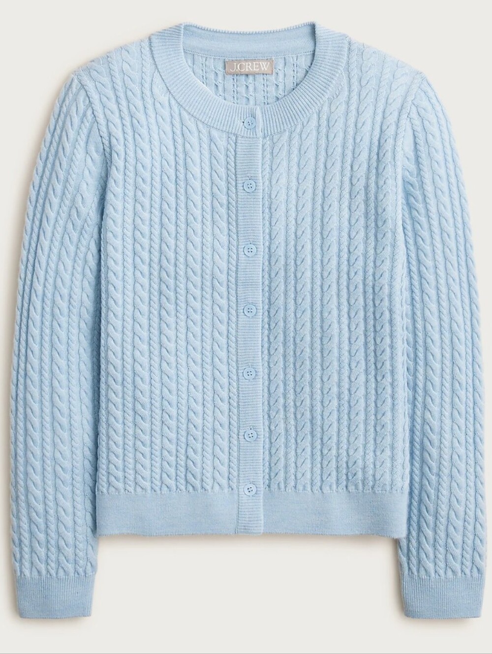 New J. Crew Cable-knit Crewneck Cardigan Merino Wool Heather Stream Large